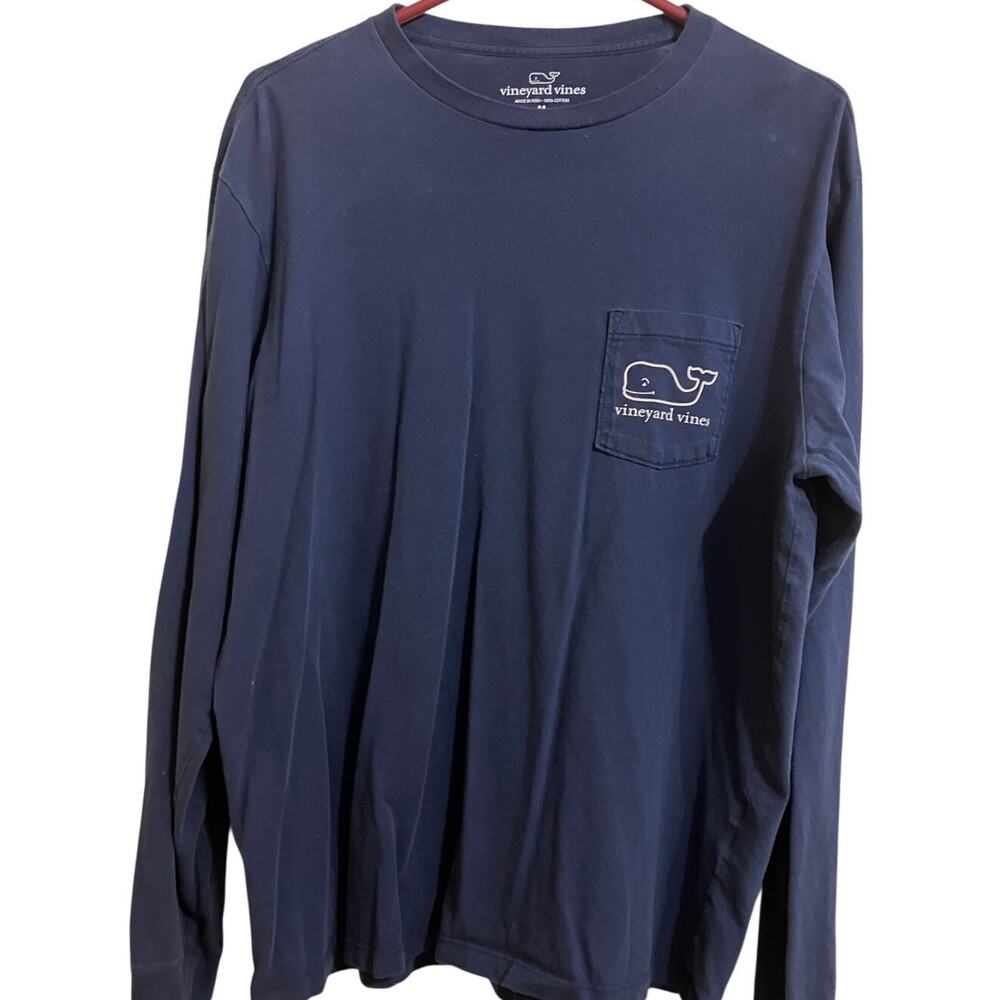 Vineyard Vines Long Sleeve T Shirt Medium‎ Navy Whale Santa Pocket Tee